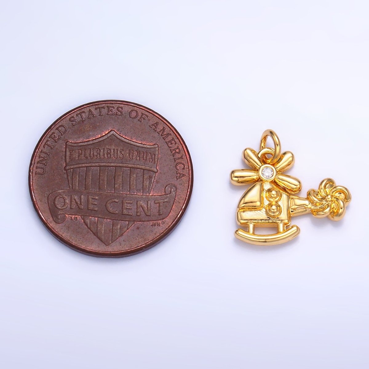 24K Gold plated CZ Helicopter Travel Charm in Gold & Silver | W370