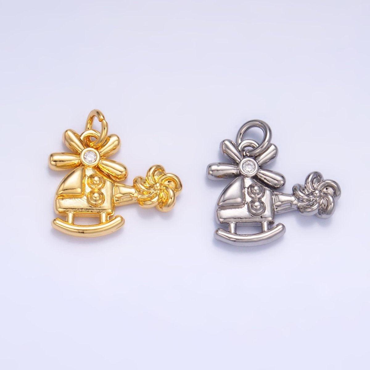 24K Gold plated CZ Helicopter Travel Charm in Gold & Silver | W370