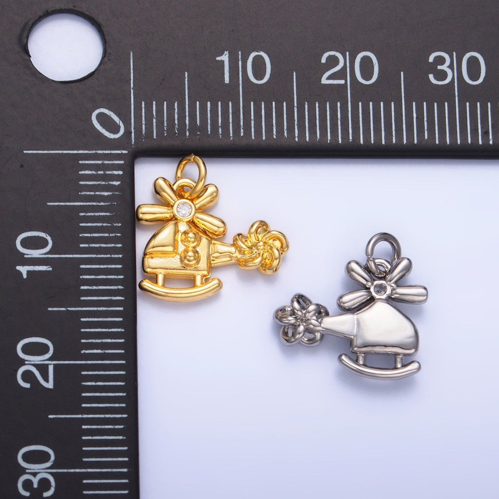 24K Gold plated CZ Helicopter Travel Charm in Gold & Silver | W370