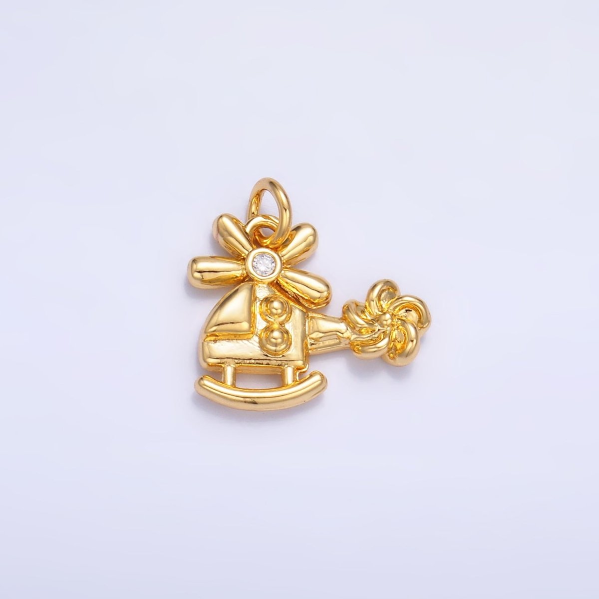 24K Gold plated CZ Helicopter Travel Charm in Gold & Silver | W370