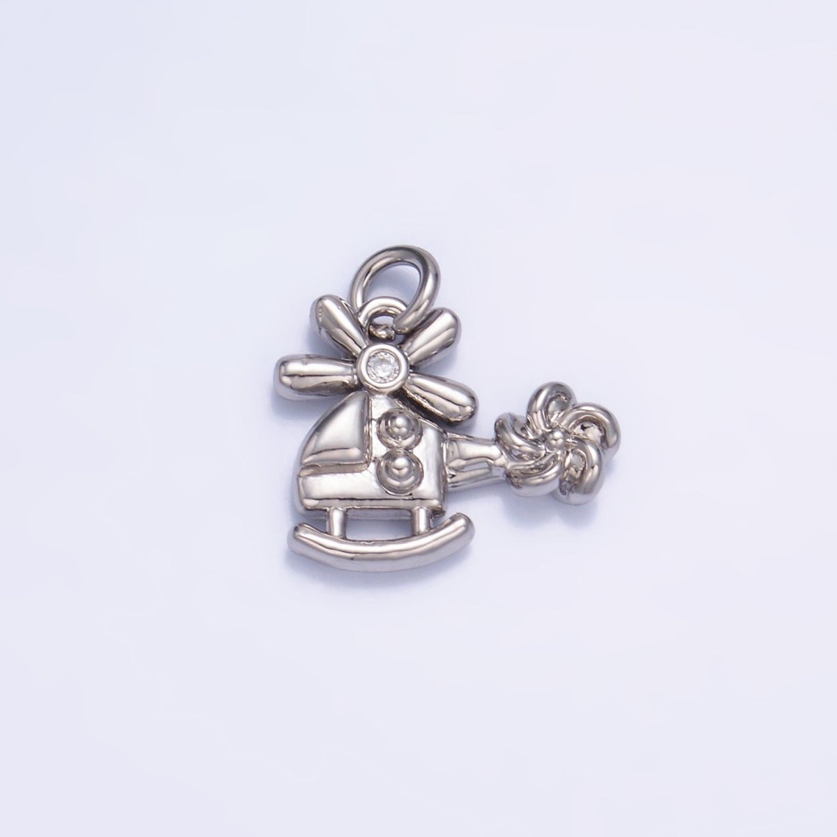 24K Gold plated CZ Helicopter Travel Charm in Gold & Silver | W370