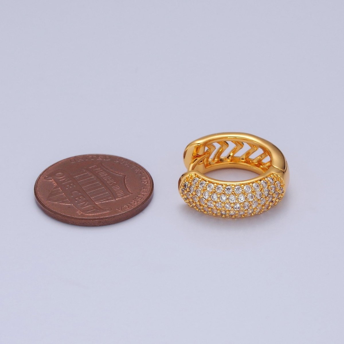 24K Gold plated CZ Hoop Earrings-Medium Huggie Hoop Earrings-Dainty CZ Earrings T-457 - DLUXCA