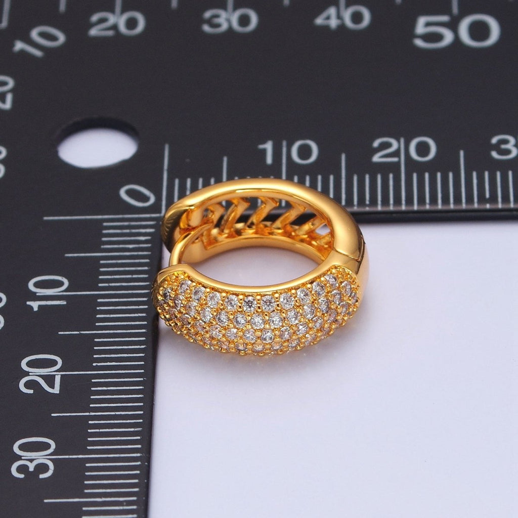24K Gold plated CZ Hoop Earrings-Medium Huggie Hoop Earrings-Dainty CZ Earrings T-457 - DLUXCA