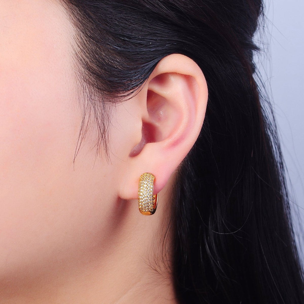 24K Gold plated CZ Hoop Earrings-Medium Huggie Hoop Earrings-Dainty CZ Earrings T-457 - DLUXCA