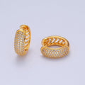 24K Gold plated CZ Hoop Earrings-Medium Huggie Hoop Earrings-Dainty CZ Earrings T-457 - DLUXCA