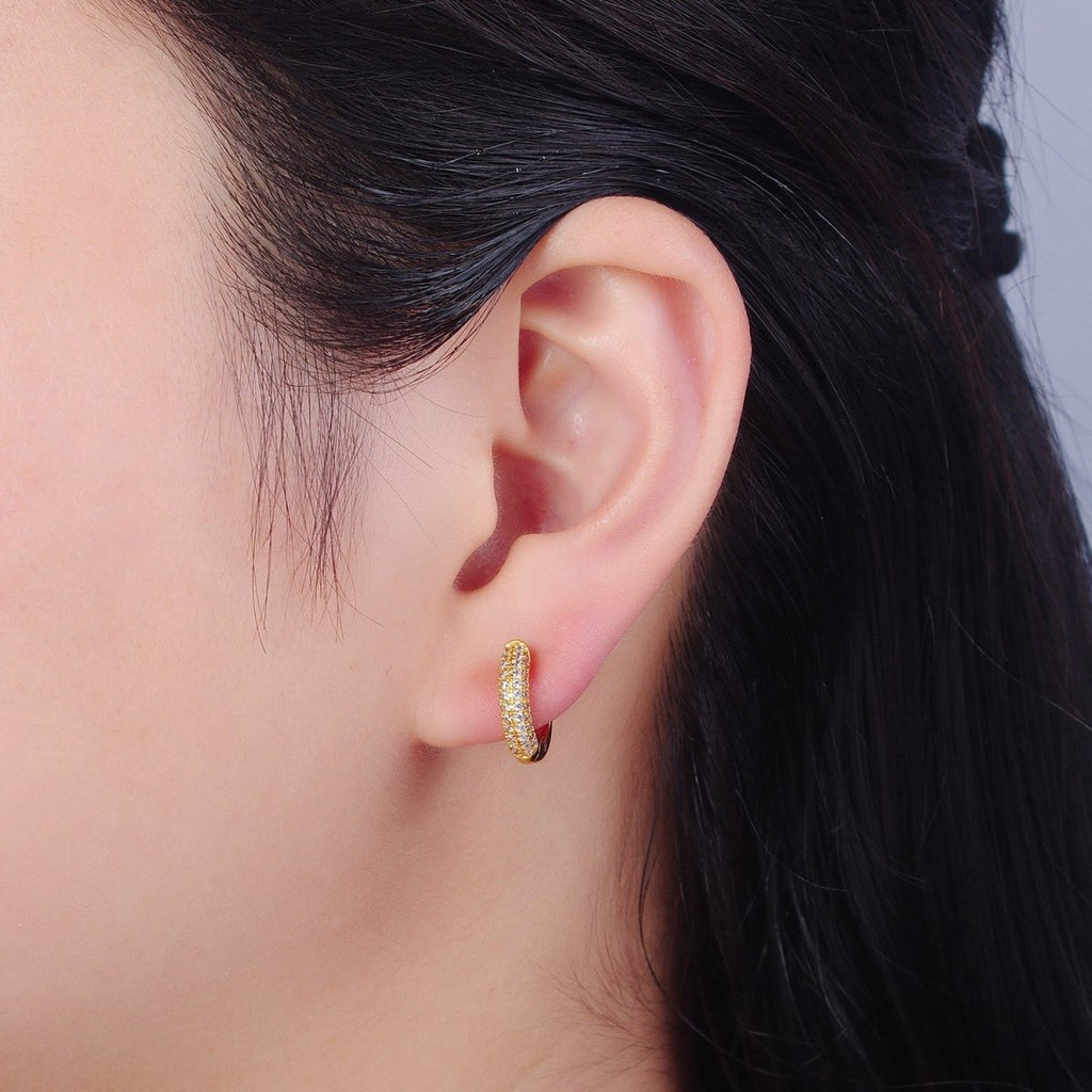 24K Gold plated CZ Hoop Earrings Small Lever Back Huggie Hoop Earrings-Dainty CZ Earrings T-456 - DLUXCA