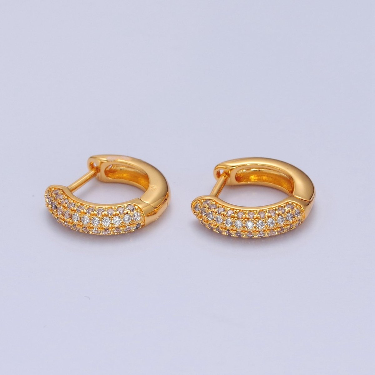 24K Gold plated CZ Hoop Earrings Small Lever Back Huggie Hoop Earrings-Dainty CZ Earrings T-456 - DLUXCA