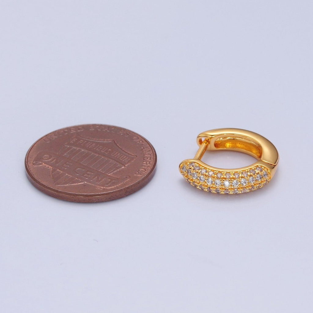 24K Gold plated CZ Hoop Earrings Small Lever Back Huggie Hoop Earrings-Dainty CZ Earrings T-456 - DLUXCA