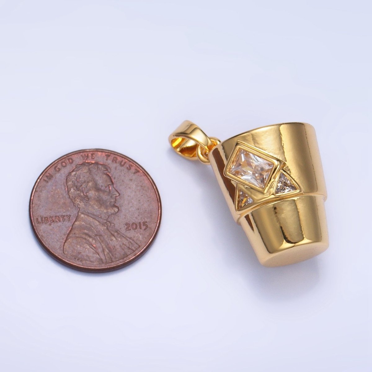 24K Gold plated CZ Iced Cup Drink Utensil Pendant in Gold & Silver | AA1004 - DLUXCA