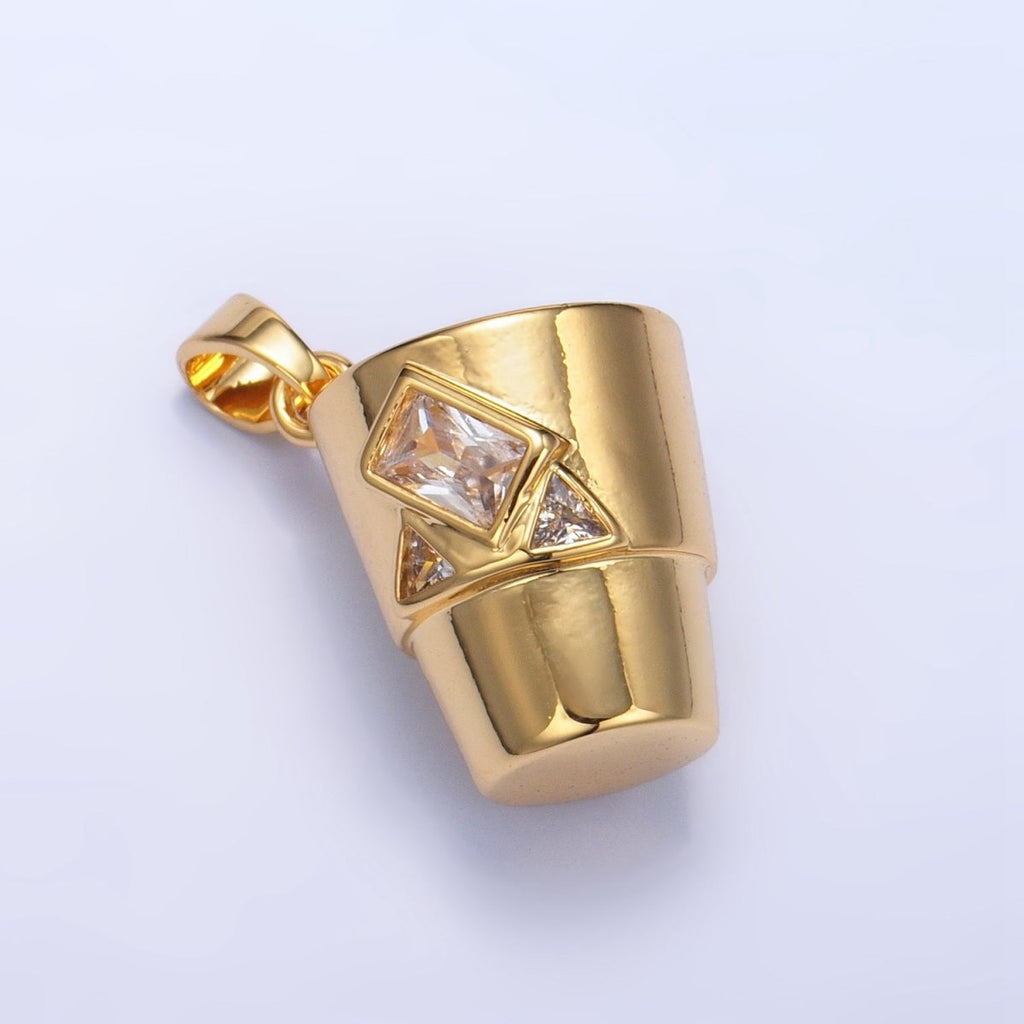 24K Gold plated CZ Iced Cup Drink Utensil Pendant in Gold & Silver | AA1004 - DLUXCA