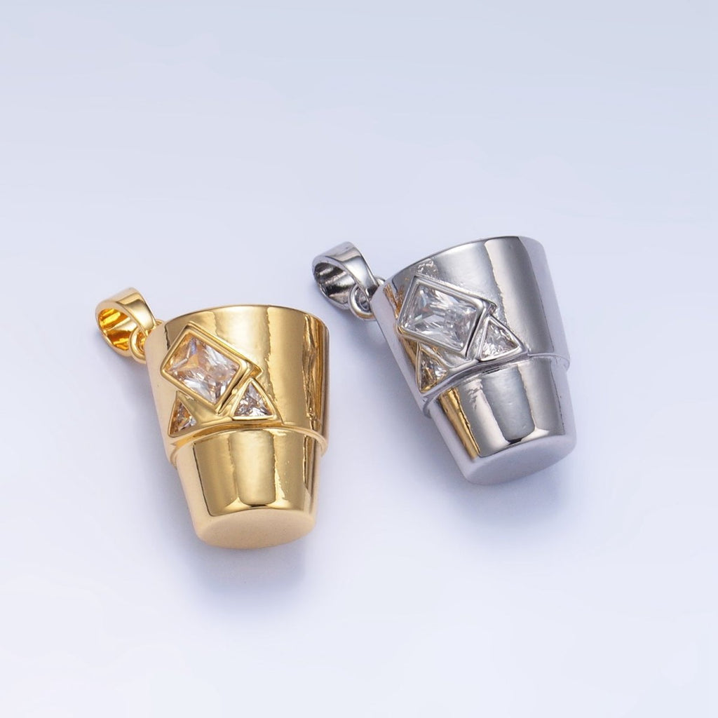 24K Gold plated CZ Iced Cup Drink Utensil Pendant in Gold & Silver | AA1004 - DLUXCA