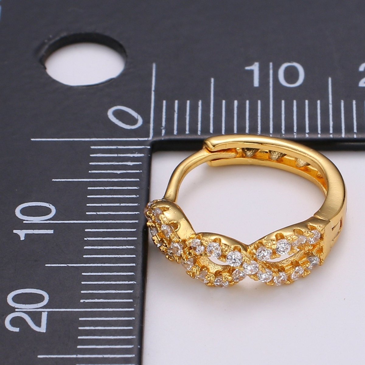 24K Gold plated CZ Infinity Hoop Earrings, Micro Pave Cartilage Huggie Hoop Earrings, Lever back Earrings, Hypoallergenic Q-504 - DLUXCA
