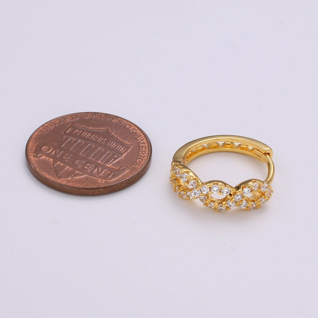 24K Gold plated CZ Infinity Hoop Earrings, Micro Pave Cartilage Huggie Hoop Earrings, Lever back Earrings, Hypoallergenic Q-504 - DLUXCA