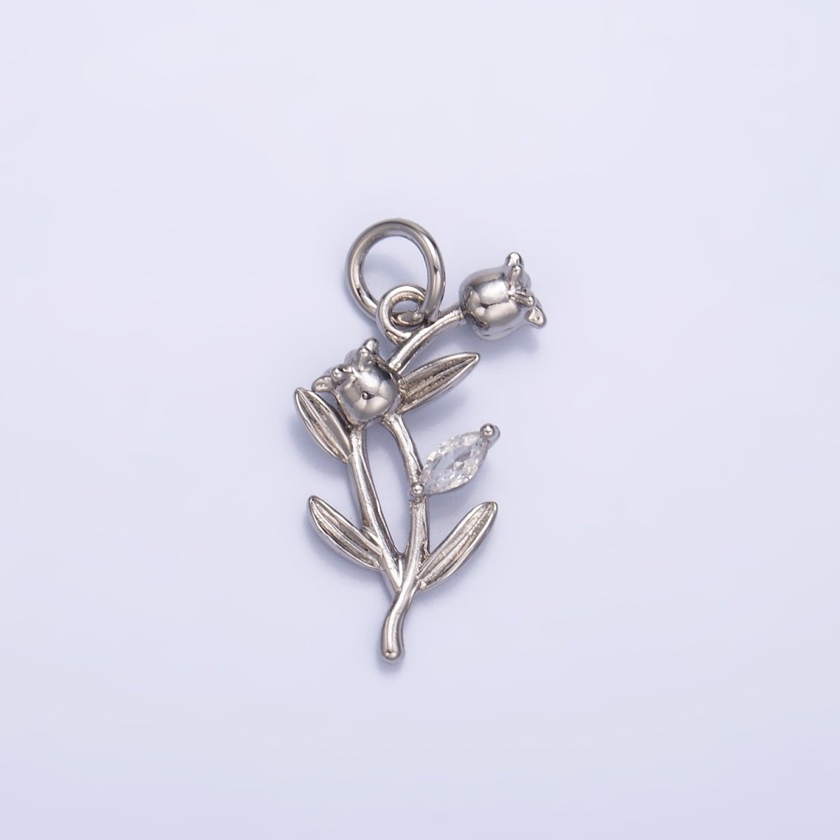 24K Gold plated CZ Larkspur Flower Multidimensional 3D Charm in Gold & Silver | M177 