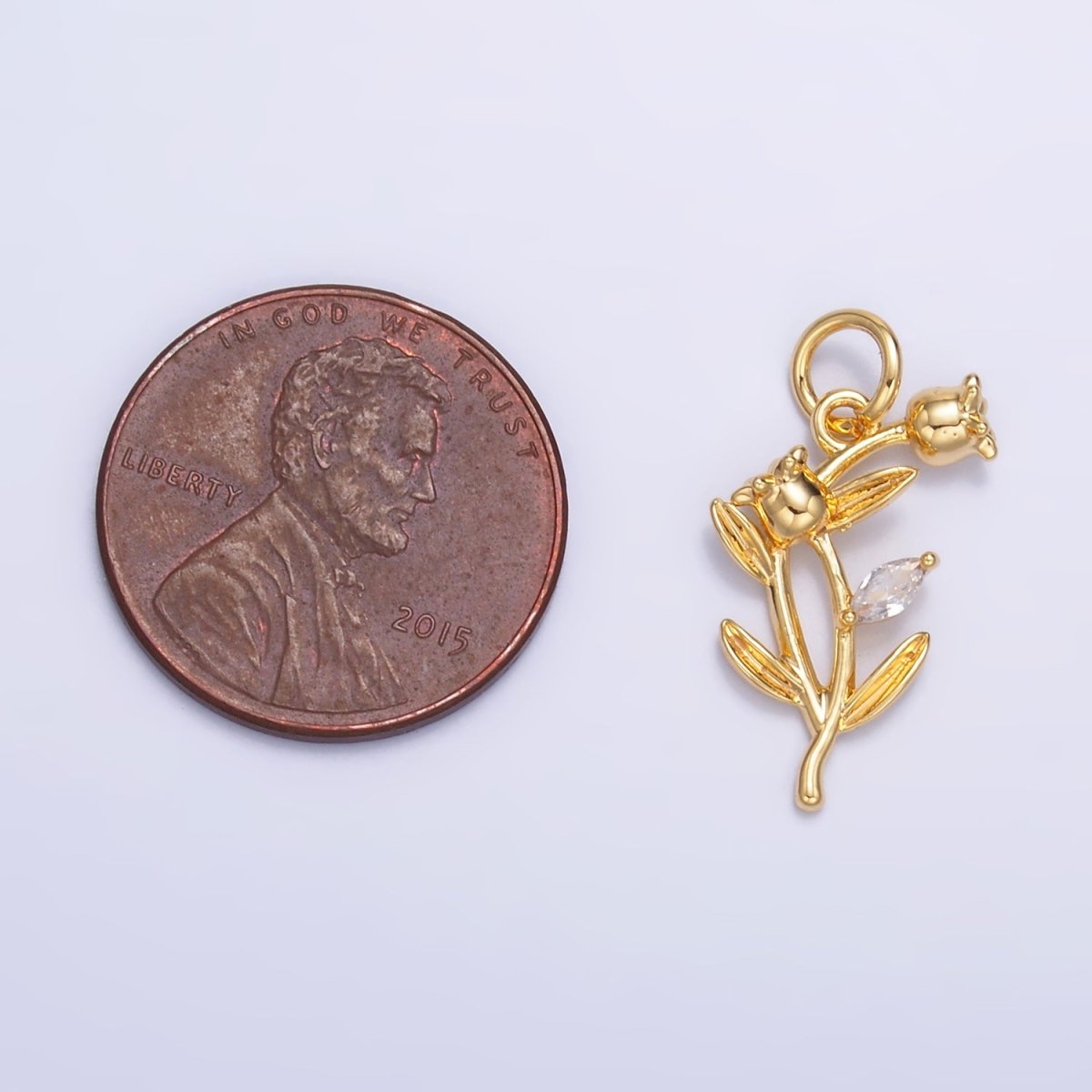 24K Gold plated CZ Larkspur Flower Multidimensional 3D Charm in Gold & Silver | M177 