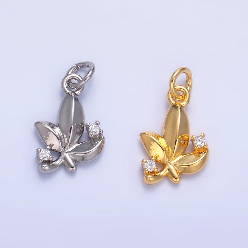 24K Gold plated CZ Leaf Nature Charm in Gold & Silver | W359