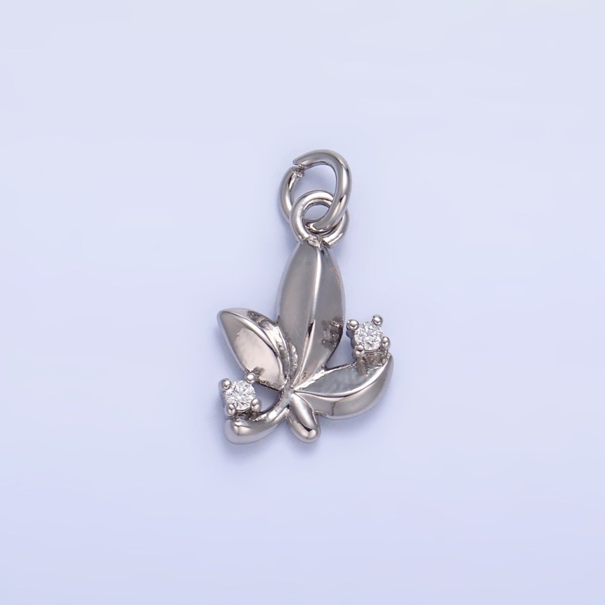 24K Gold plated CZ Leaf Nature Charm in Gold & Silver | W359
