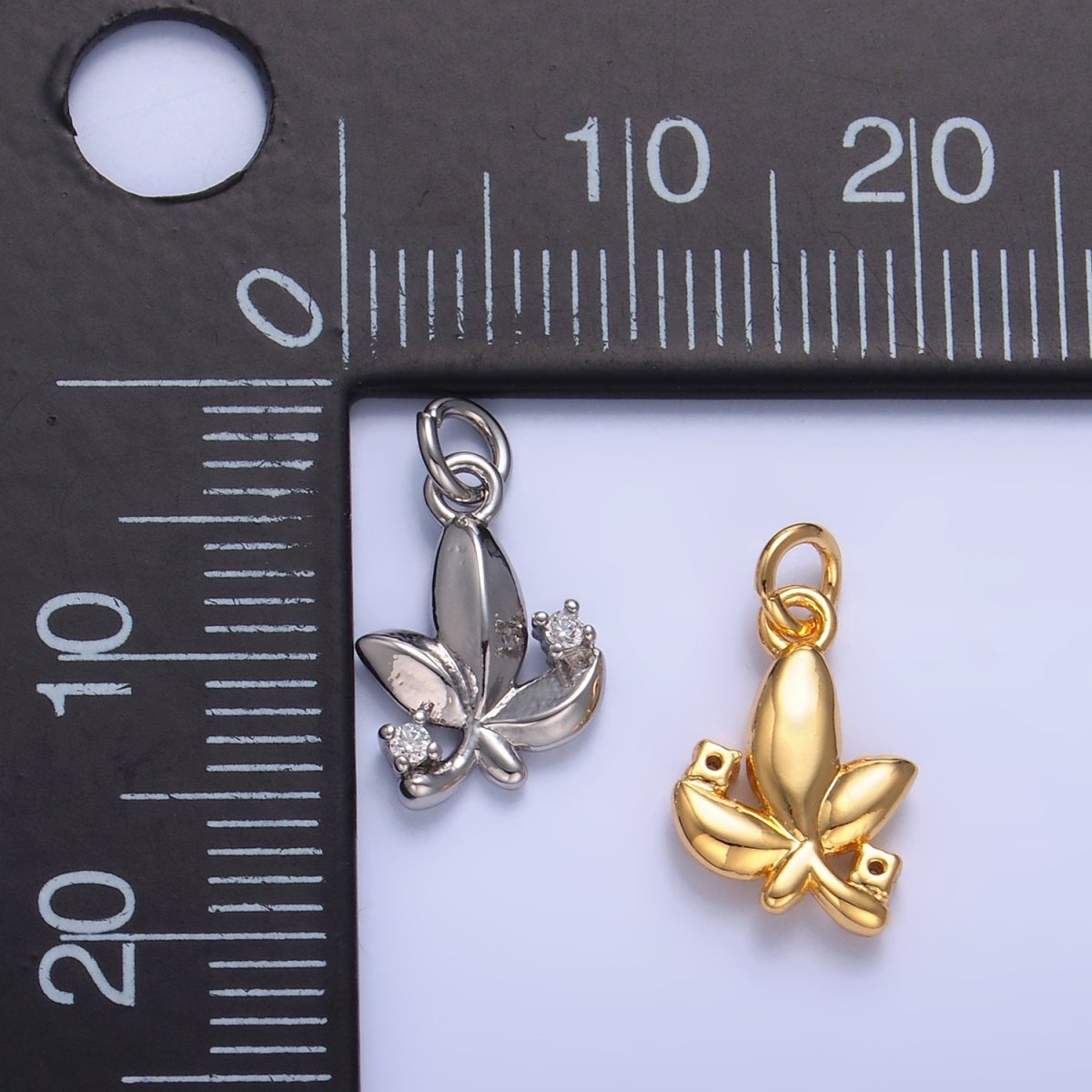 24K Gold plated CZ Leaf Nature Charm in Gold & Silver | W359