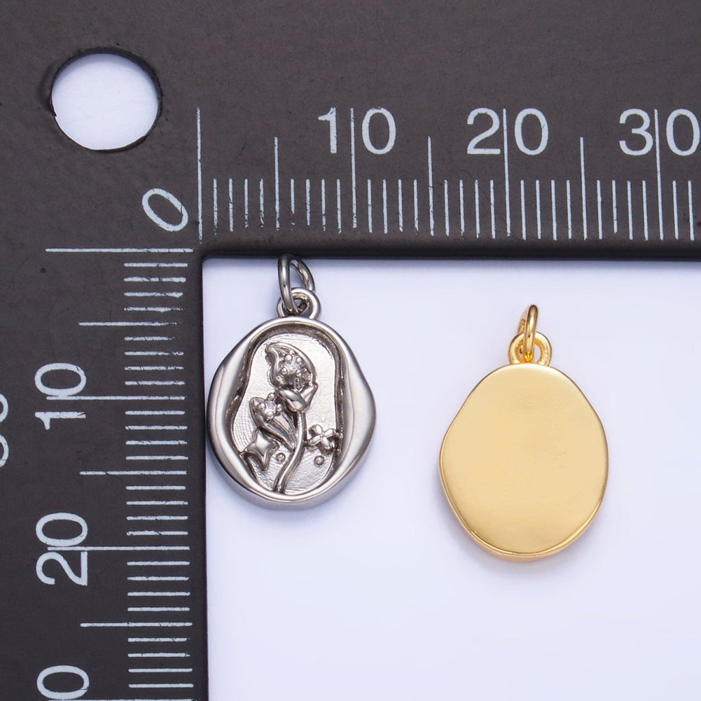 24K Gold plated CZ Leaf Nature Stamped Charm in Gold & Silver | W384 - DLUXCA