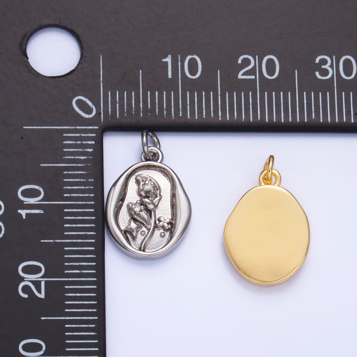 24K Gold plated CZ Leaf Nature Stamped Charm in Gold & Silver | W384 - DLUXCA