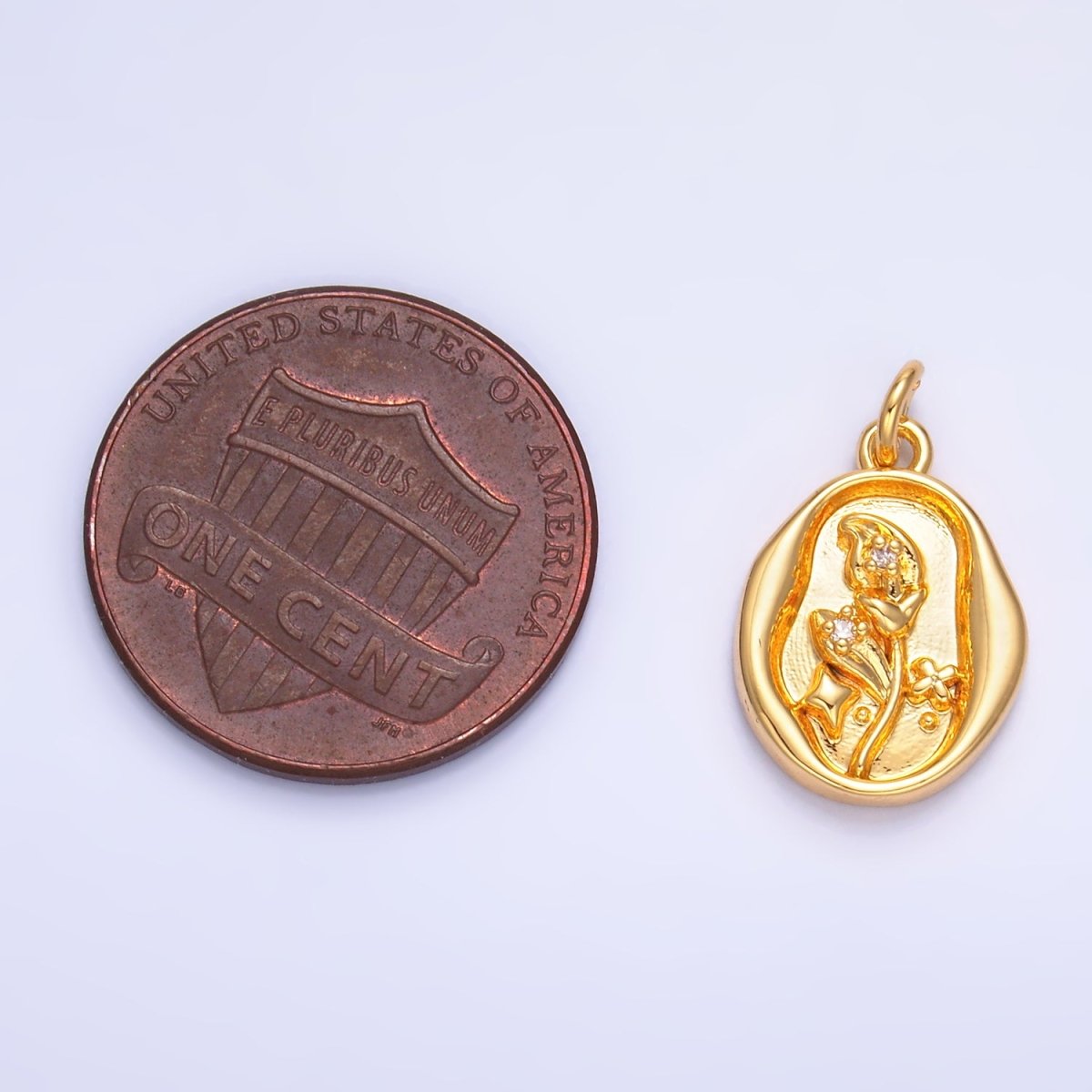 24K Gold plated CZ Leaf Nature Stamped Charm in Gold & Silver | W384 - DLUXCA