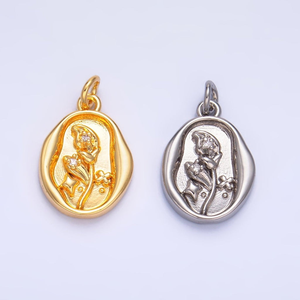 24K Gold plated CZ Leaf Nature Stamped Charm in Gold & Silver | W384 - DLUXCA