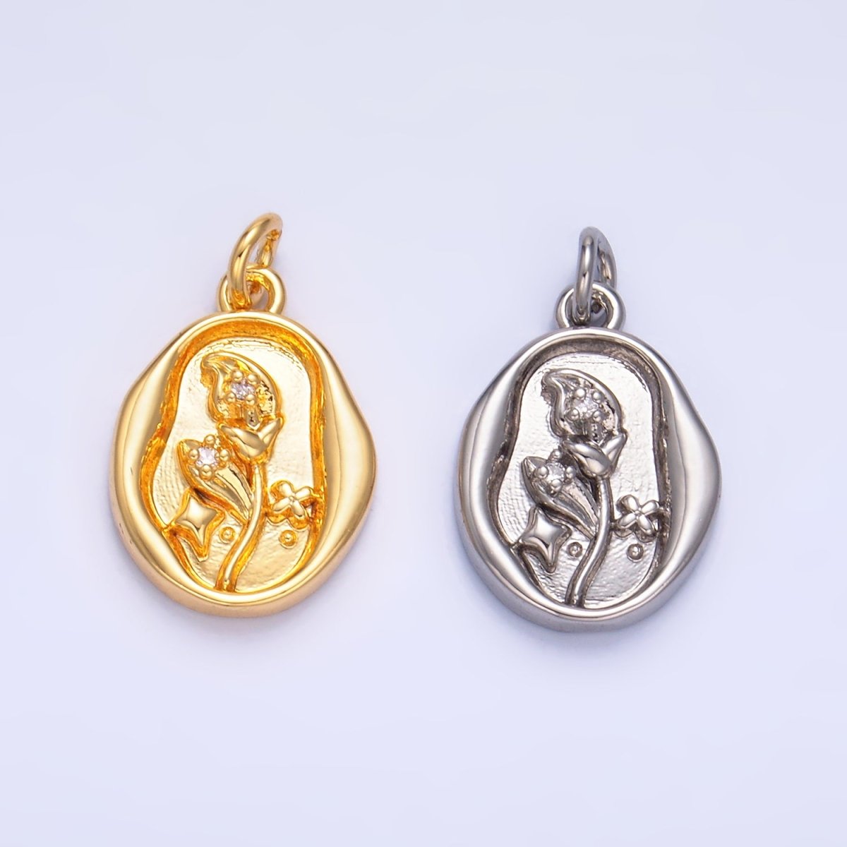 24K Gold plated CZ Leaf Nature Stamped Charm in Gold & Silver | W384 - DLUXCA