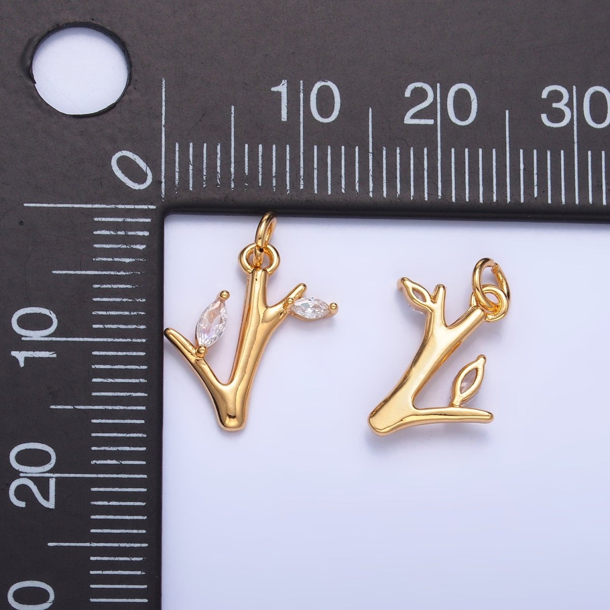 24K Gold plated CZ Leaf Tree Branch Nature Charm | W392 - DLUXCA