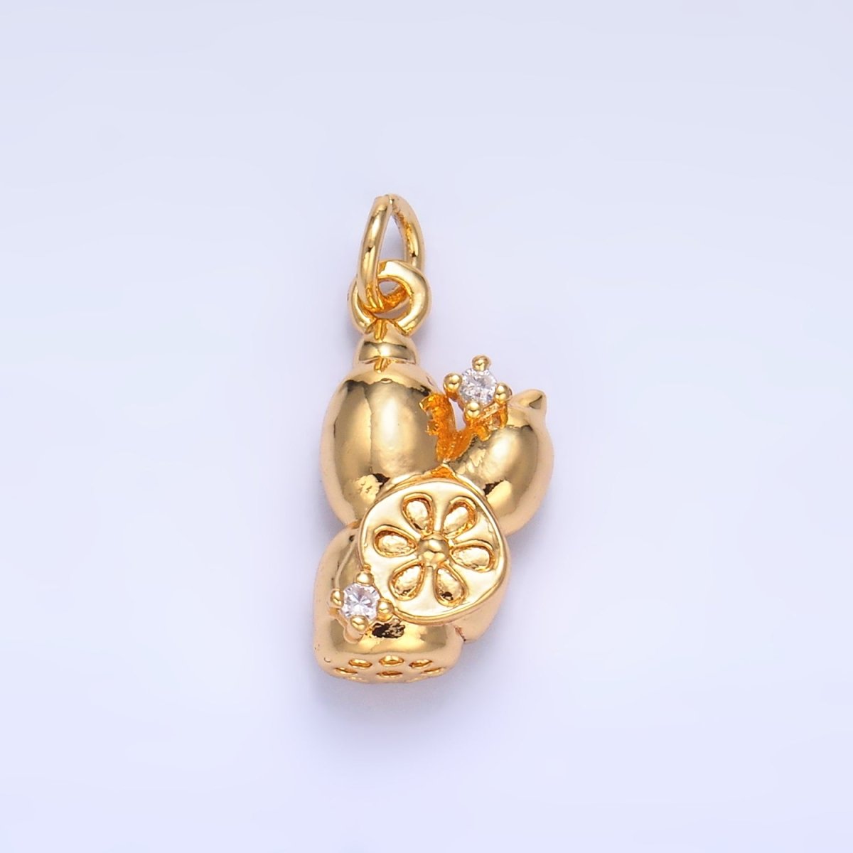 24K Gold plated CZ Lotus Root Vegetable Charm in Gold & Silver | W360