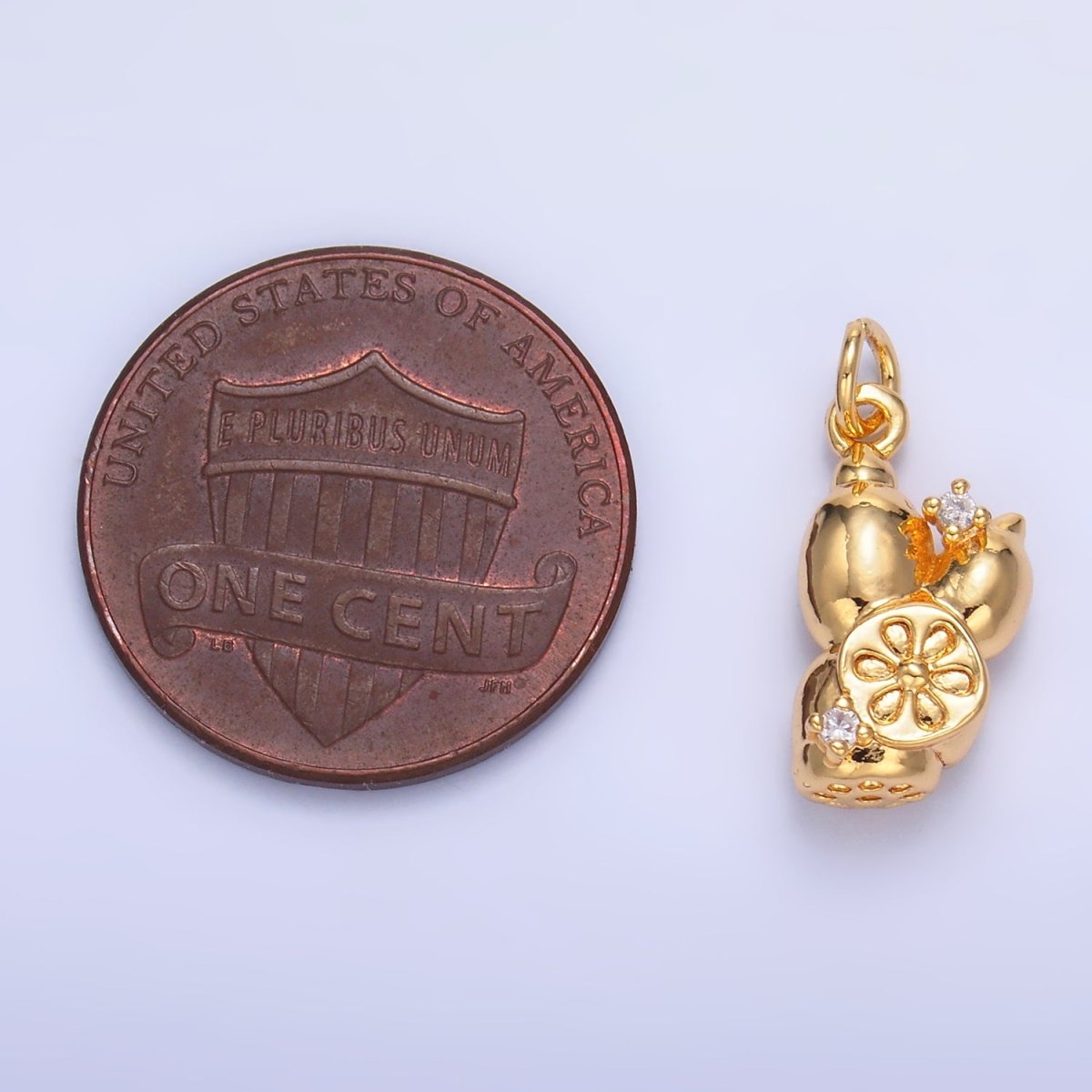 24K Gold plated CZ Lotus Root Vegetable Charm in Gold & Silver | W360