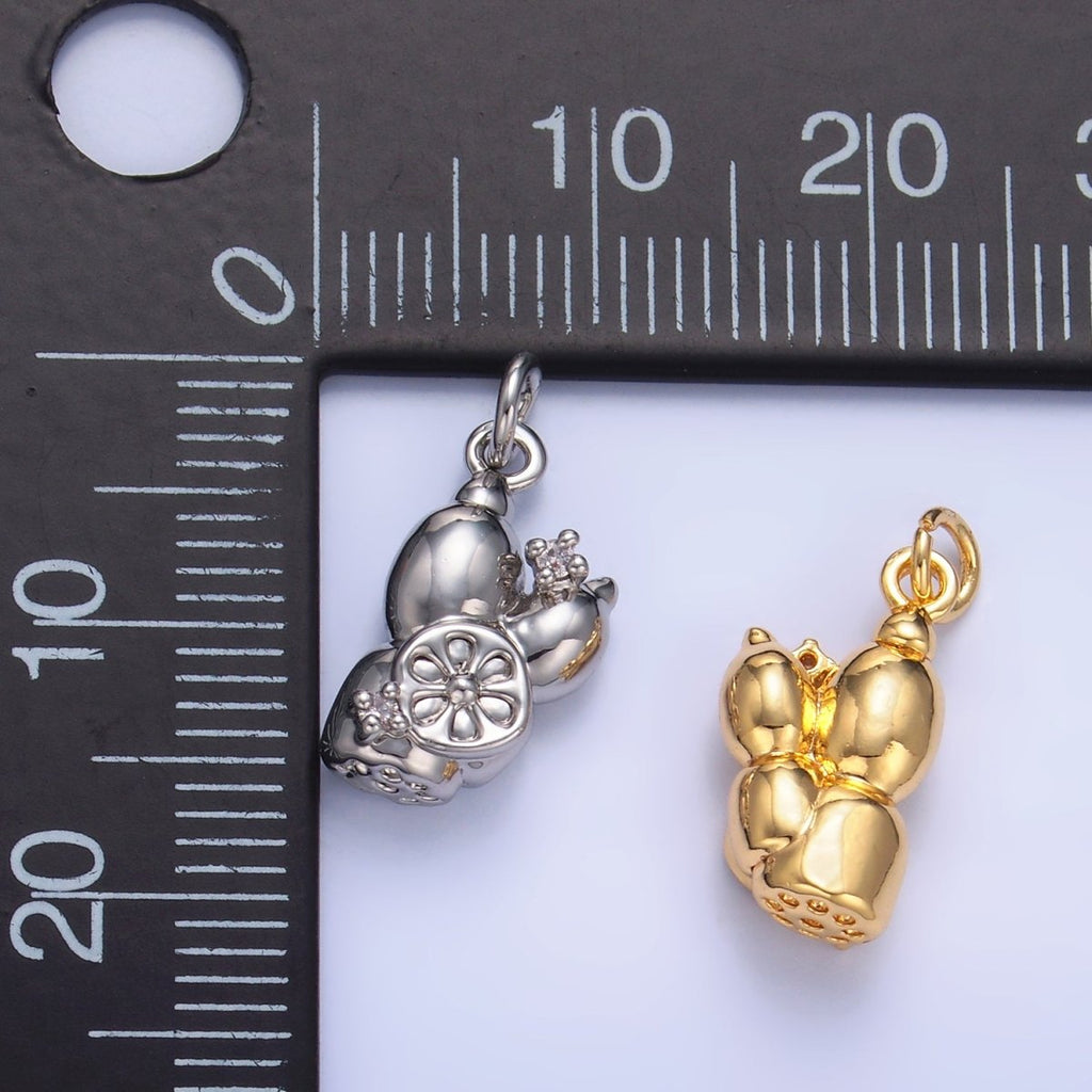 24K Gold plated CZ Lotus Root Vegetable Charm in Gold & Silver | W360