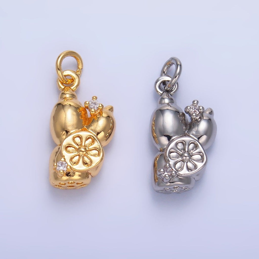 24K Gold plated CZ Lotus Root Vegetable Charm in Gold & Silver | W360