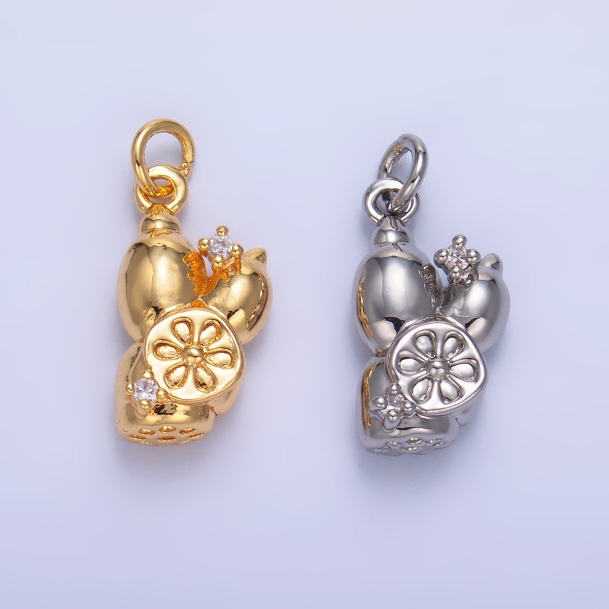 24K Gold plated CZ Lotus Root Vegetable Charm in Gold & Silver | W360