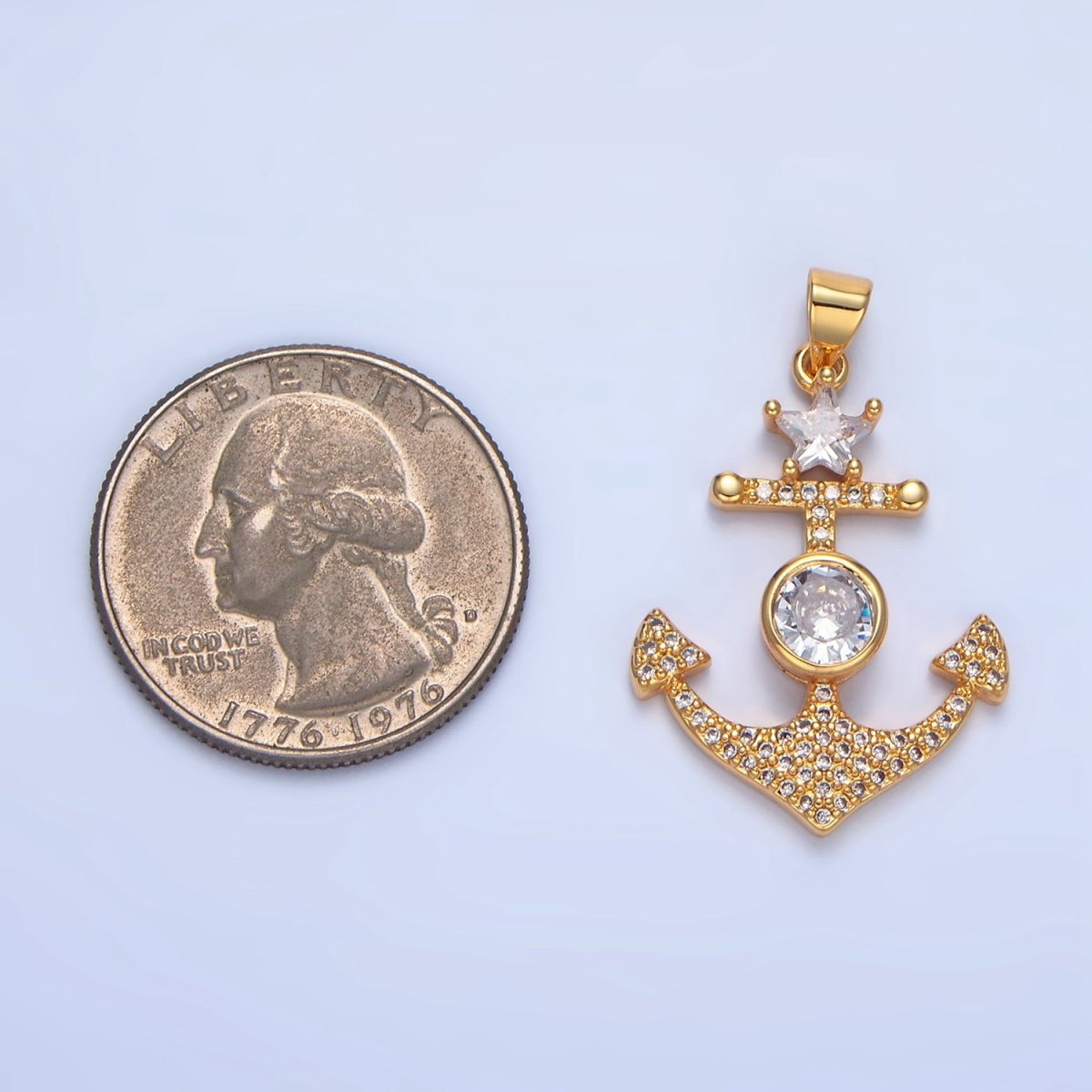 24K Gold plated CZ Micro Paved Anchor Pendant | AA138 - DLUXCA