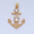 24K Gold plated CZ Micro Paved Anchor Pendant | AA138 - DLUXCA