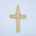 24K Gold plated CZ Micro Paved Baguette Religious Cross Pendant | AA - 802 - DLUXCA