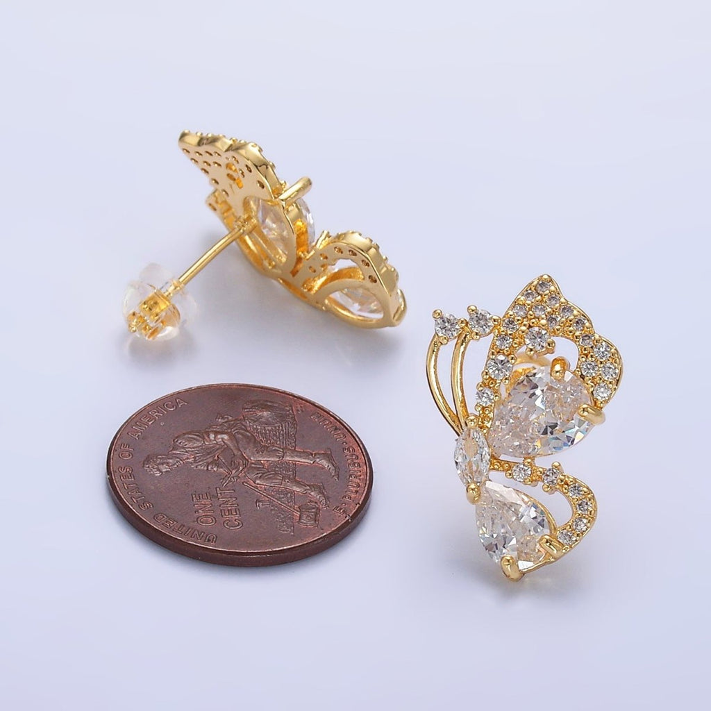 24K Gold plated CZ Micro Paved Butterfly Insect Earrings Set | AB986 