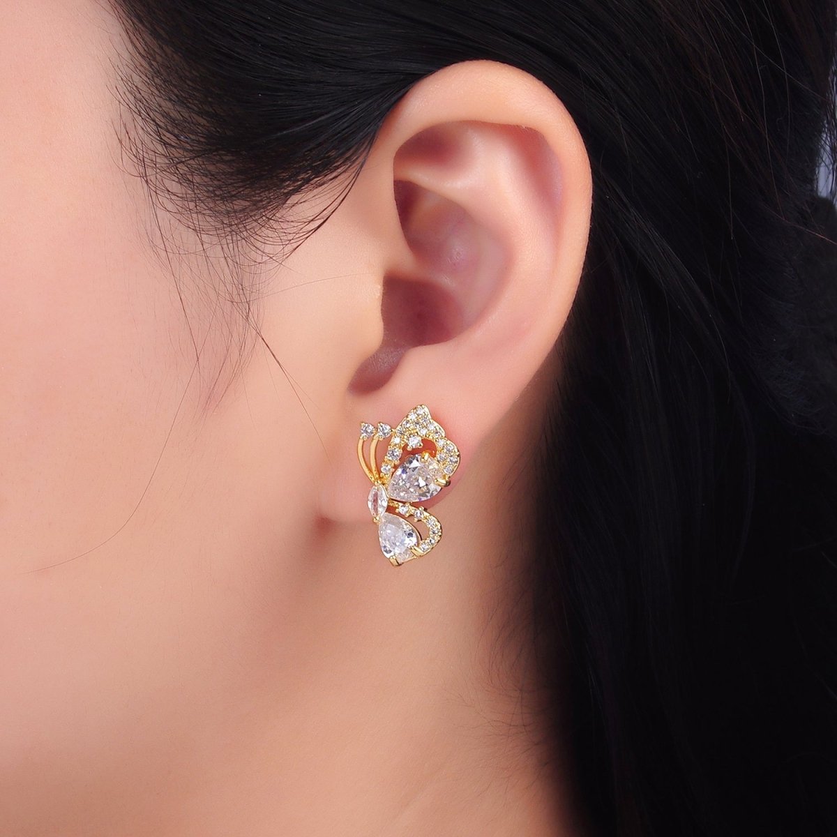 24K Gold plated CZ Micro Paved Butterfly Insect Earrings Set | AB986 