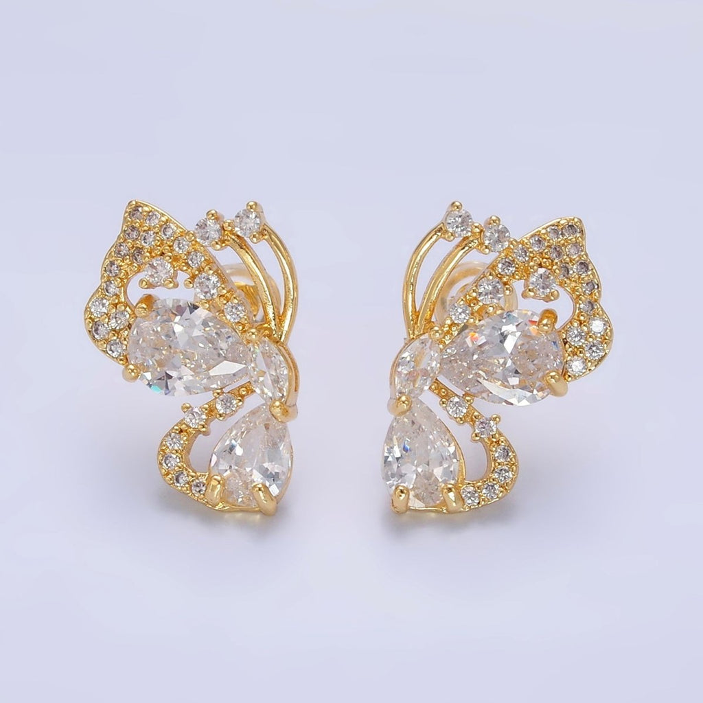 24K Gold plated CZ Micro Paved Butterfly Insect Earrings Set | AB986 