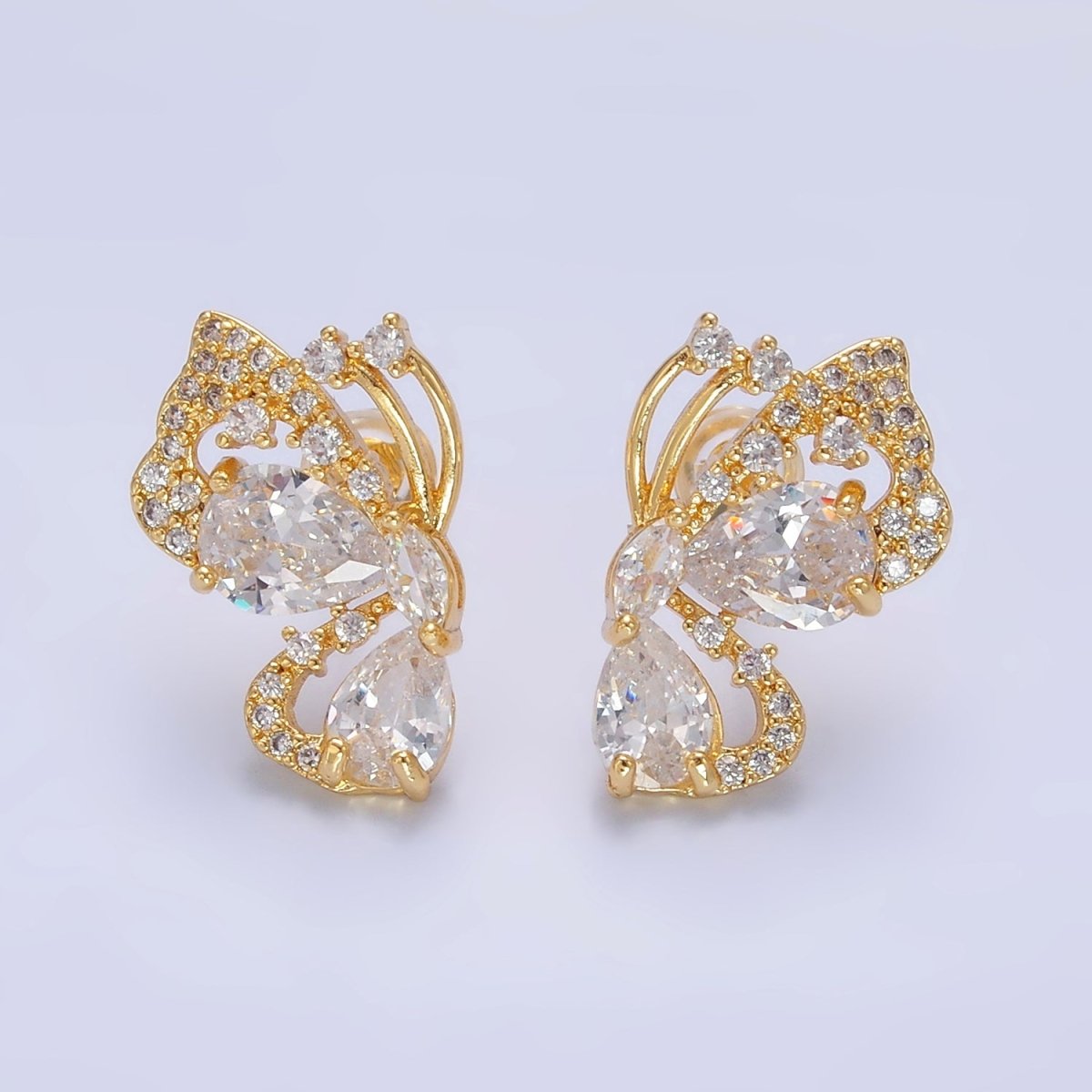 24K Gold plated CZ Micro Paved Butterfly Insect Earrings Set | AB986 
