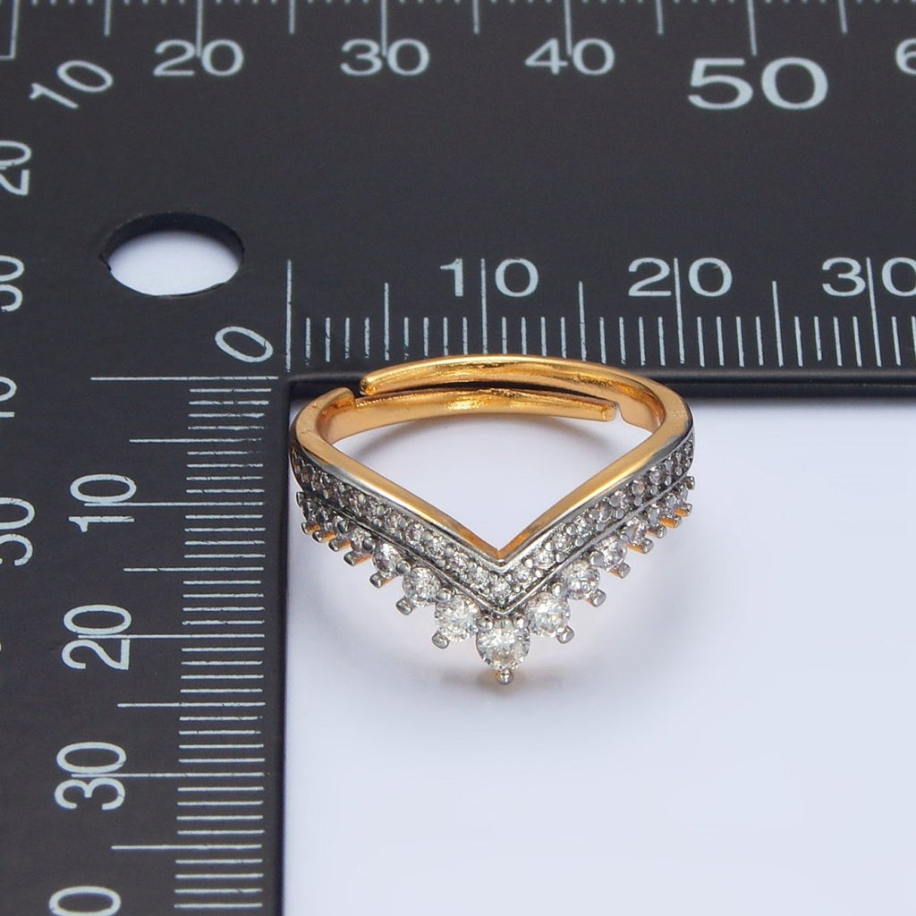 24K Gold plated CZ Micro Paved Chevron Mixed Metal Ring | O1424 - DLUXCA