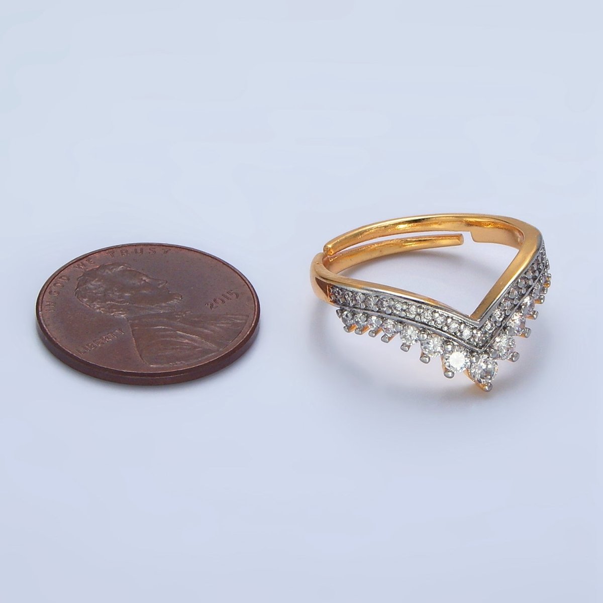 24K Gold plated CZ Micro Paved Chevron Mixed Metal Ring | O1424 - DLUXCA