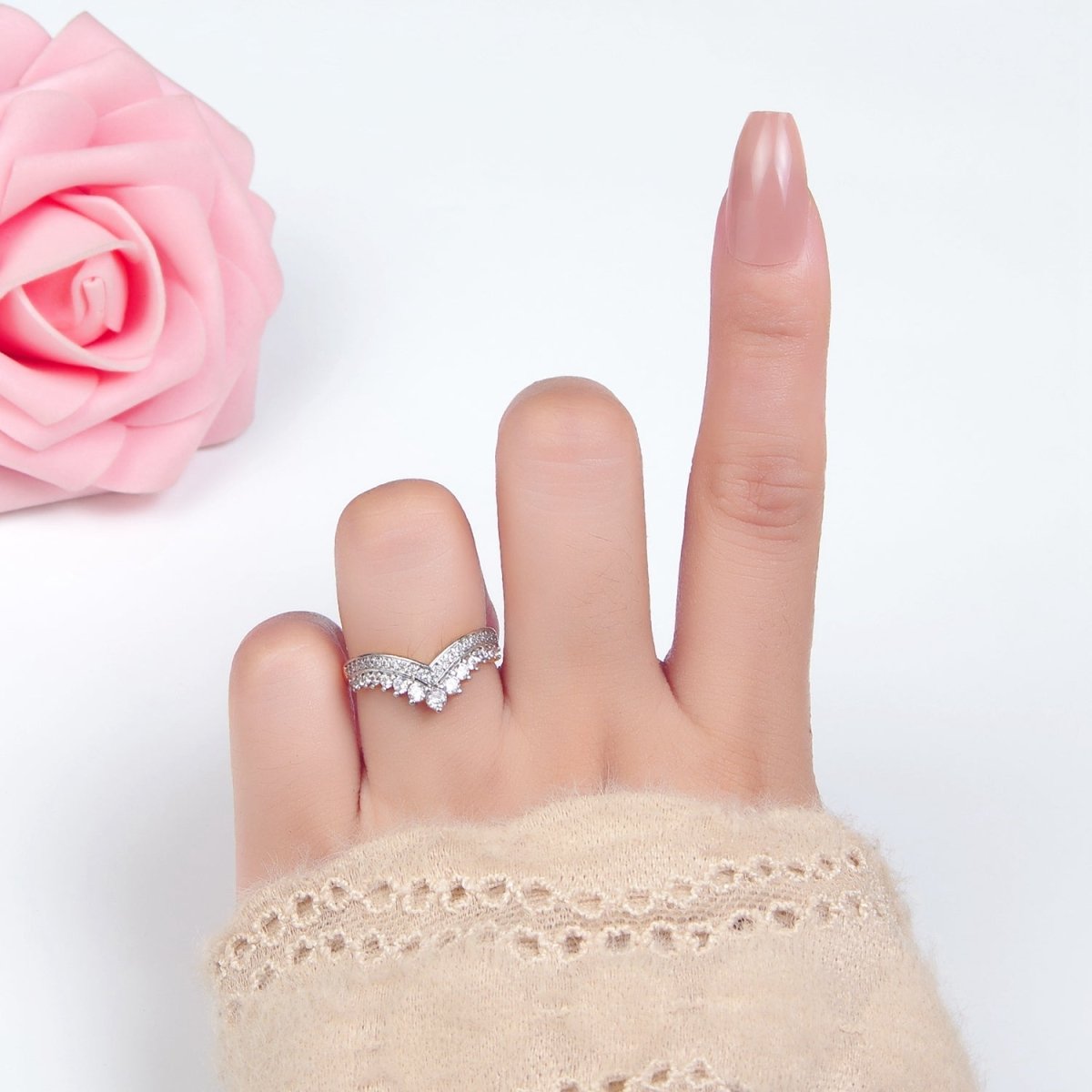 24K Gold plated CZ Micro Paved Chevron Mixed Metal Ring | O1424 - DLUXCA