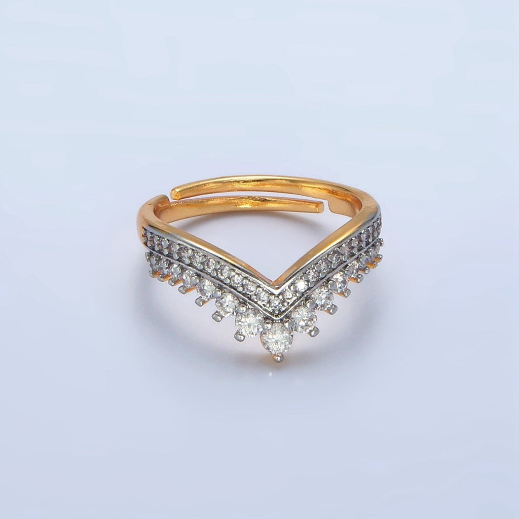 24K Gold plated CZ Micro Paved Chevron Mixed Metal Ring | O1424 - DLUXCA