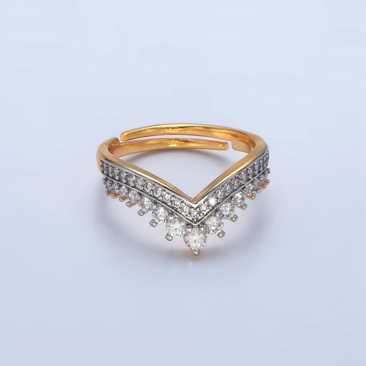24K Gold plated CZ Micro Paved Chevron Mixed Metal Ring | O1424 - DLUXCA