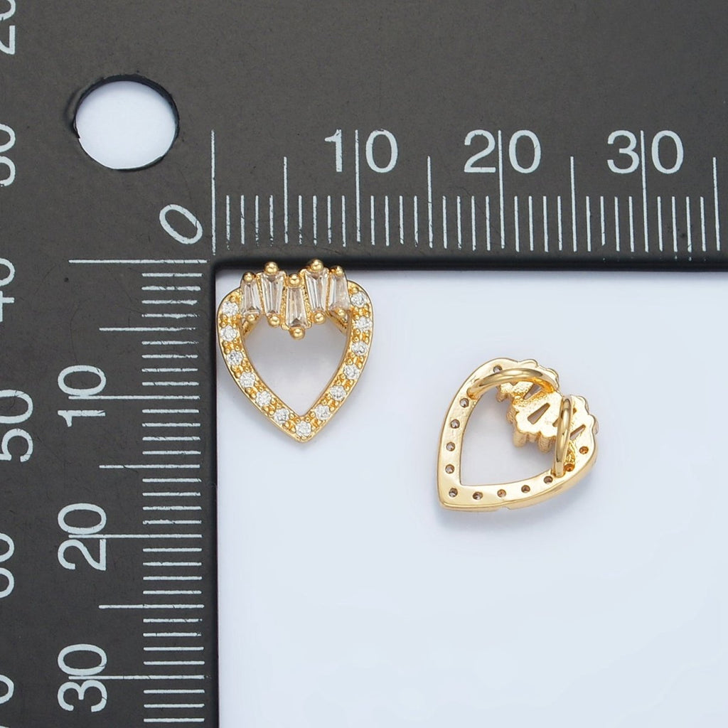 24k Gold plated CZ Micro Paved Clear Baguette Heart Back Loop Pendant | AA - 863 - DLUXCA
