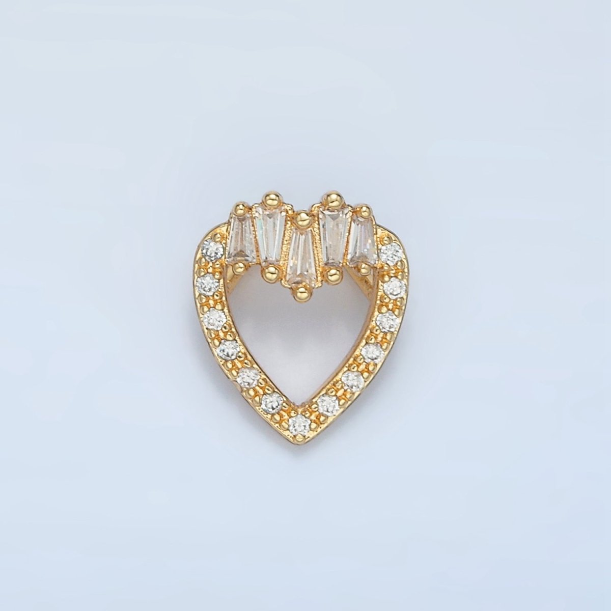 24k Gold plated CZ Micro Paved Clear Baguette Heart Back Loop Pendant | AA - 863 - DLUXCA