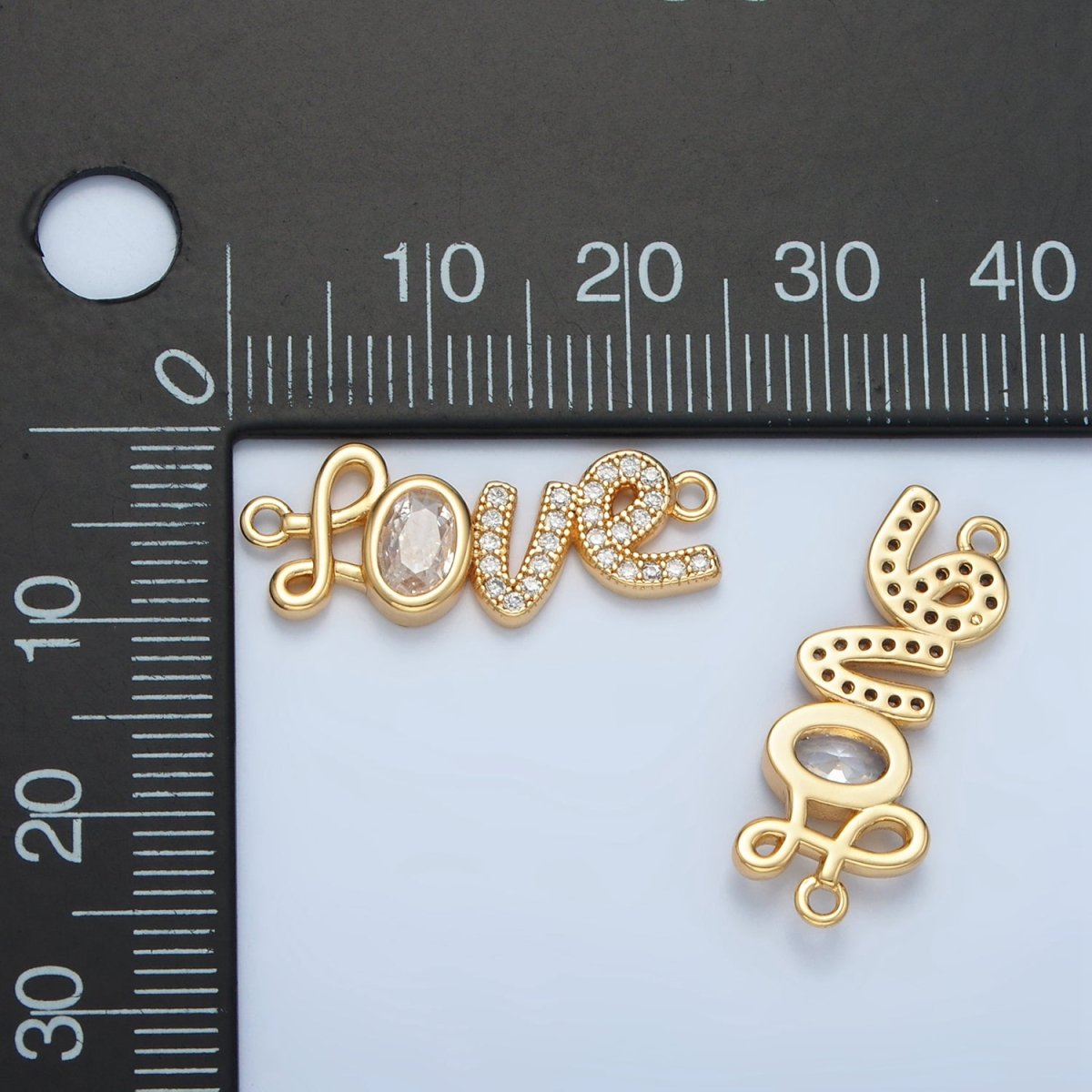 24k Gold plated CZ Micro Paved Cursive "Love" Charm Connector | F - 228 - DLUXCA