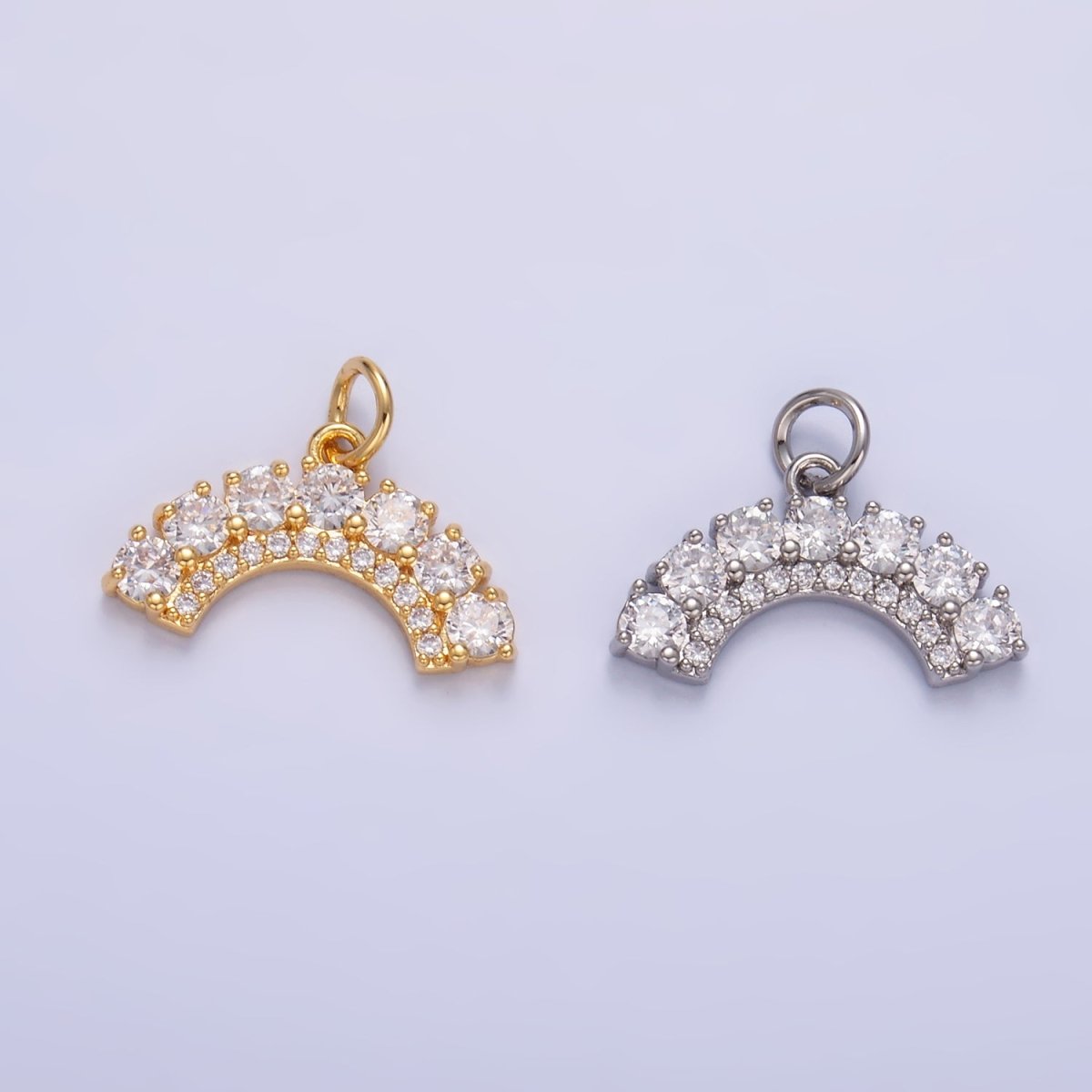 24K Gold plated CZ Micro Paved Curved Geometric Charm in Gold & Silver | W419 