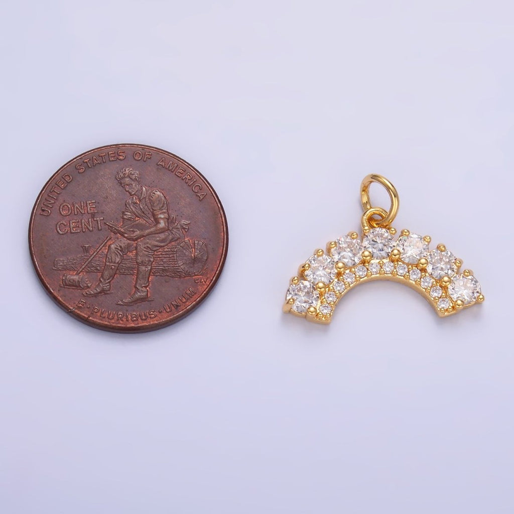 24K Gold plated CZ Micro Paved Curved Geometric Charm in Gold & Silver | W419 
